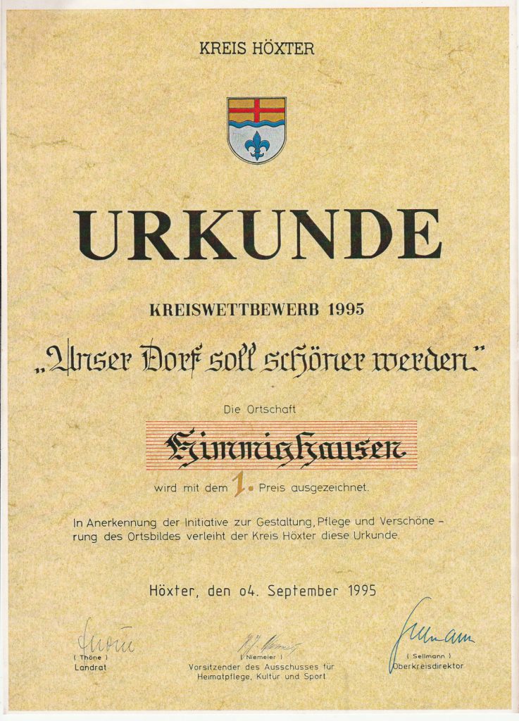 1995    Erster Preis im Kreiswettbewerb „Unser Dorf soll schöner werden“.