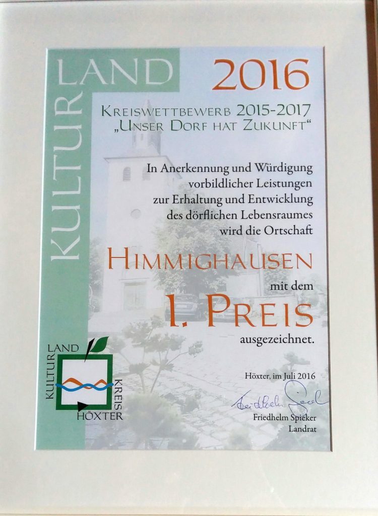2016     Gold im Kreiswettbewerb „Unser Dorf hat Zukunft“